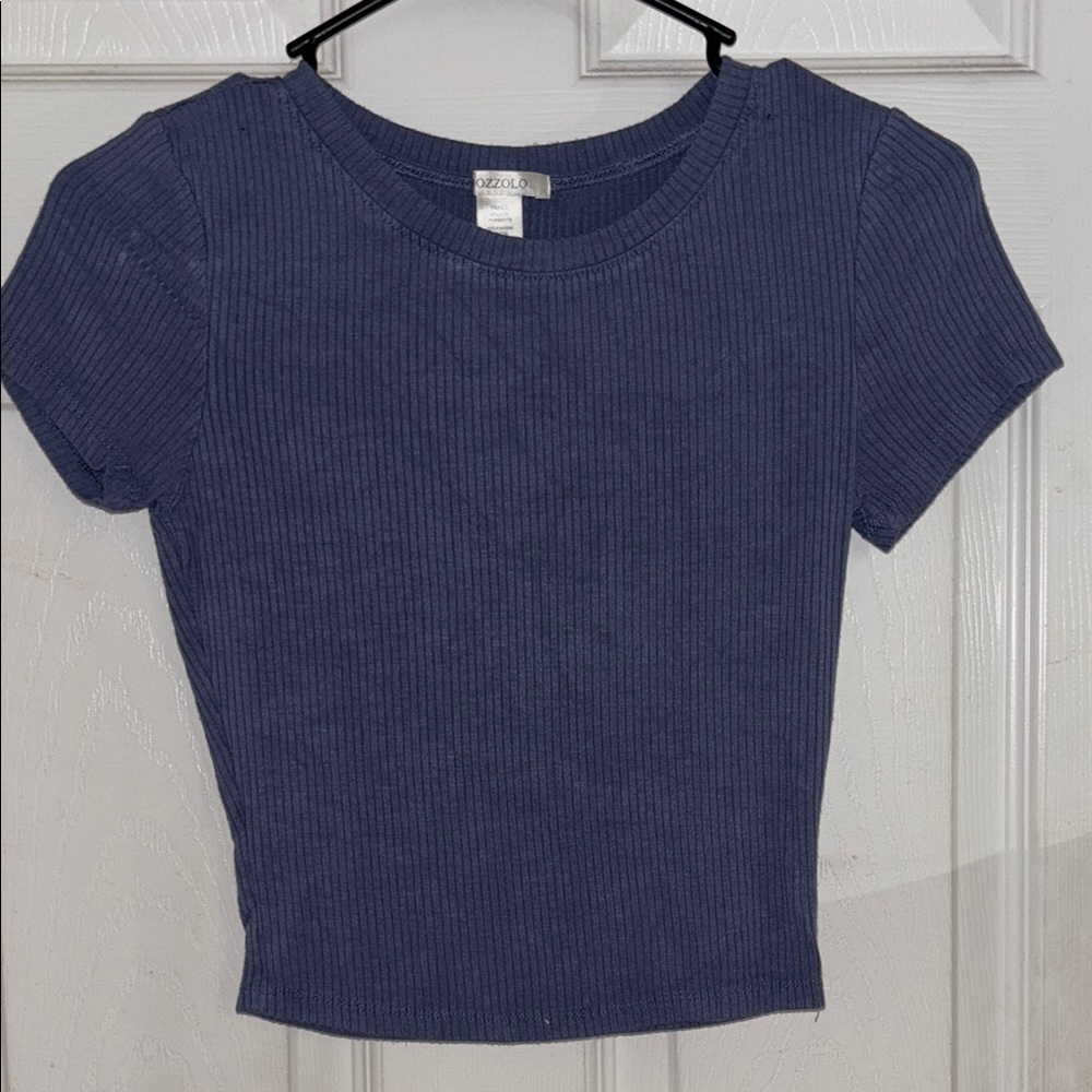 Bozzolo Blue Ribbed Crop T-Shirt